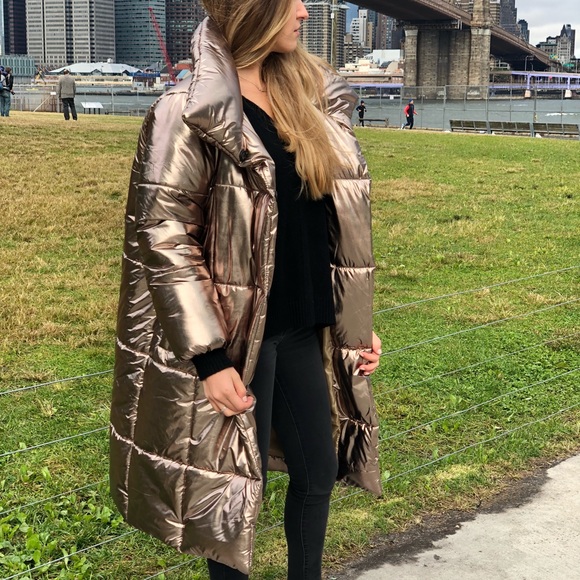 Super Warm Bronze Long Winter Puffer Coat - Picture 2 of 5